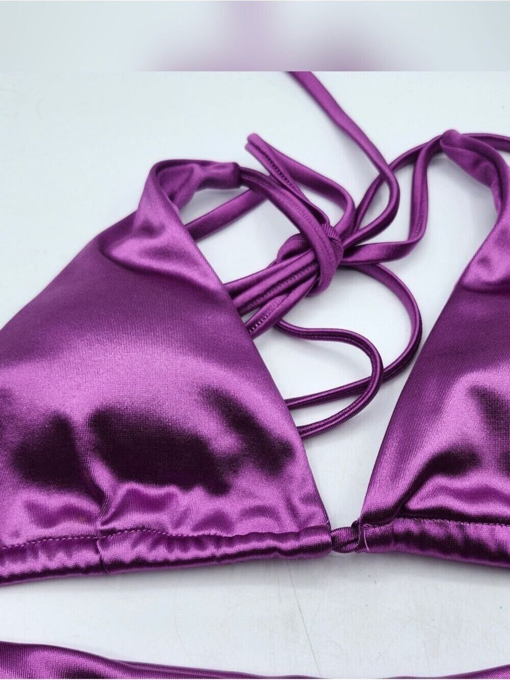 Source Unknown Shiny Purple Satin Triangle Tie-Side Bikini - Picture 2 of 5